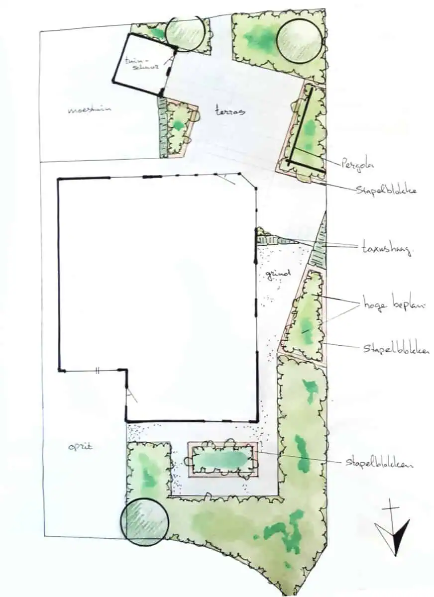schets van tuinrenovatie 1