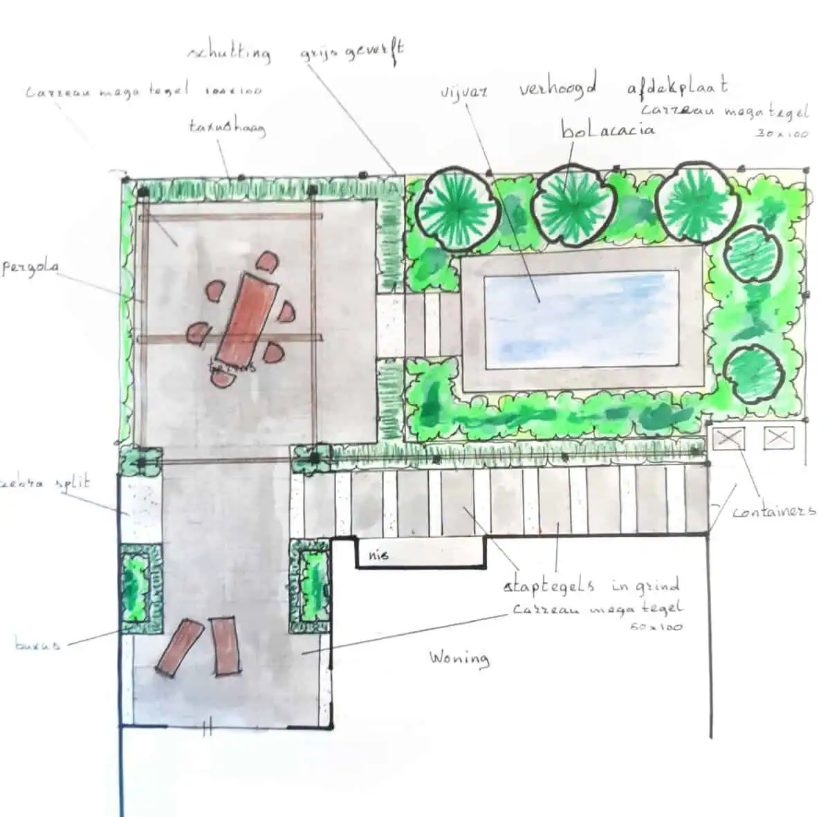 schets van tuinrenovatie 2a